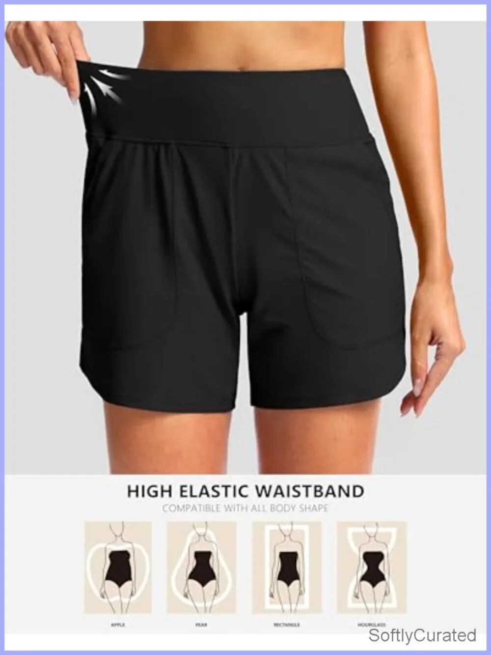 High Waisted Swim Board Shorts with Liner and Pockets Quick Dry UPF 50+